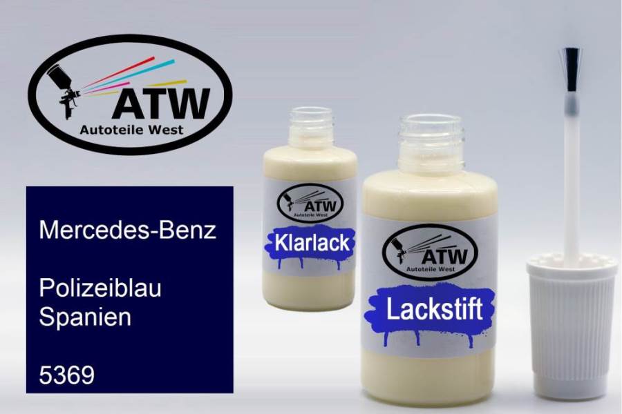 Mercedes-Benz, Polizeiblau Spanien, 5369: 20ml Lackstift + 20ml Klarlack - Set, von ATW Autoteile West.